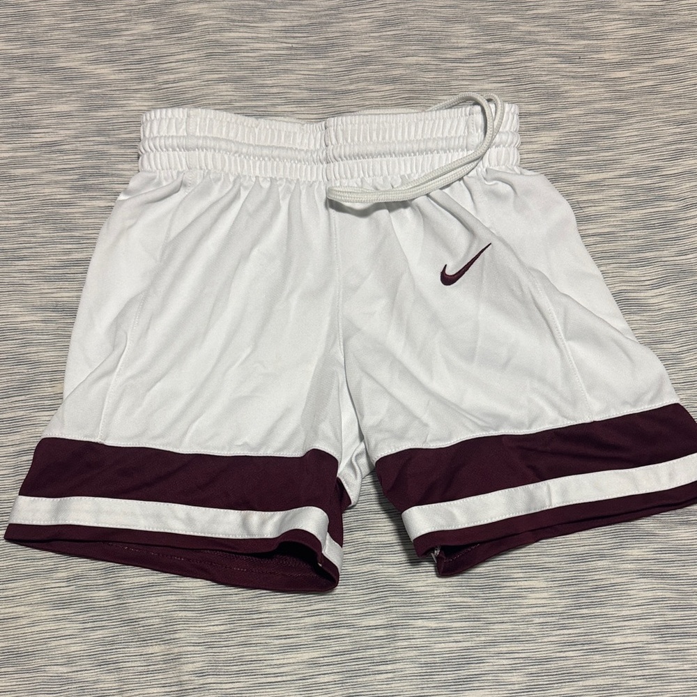 Nike White and Burgundy Sports Shorts